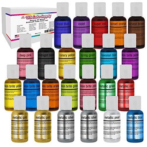 U.S. Cake Supply Airbrush 24 Bottle Cake Set 0.7 fl. oz. (20ml), 22 Colors