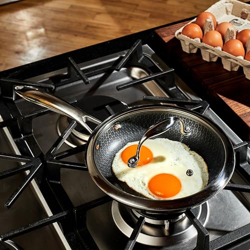 HexClad 8" Hybrid Nonstick Frying Pan with Lid, Dishwasher & Oven Safe - size: 8-inch, style: Pan + Lid