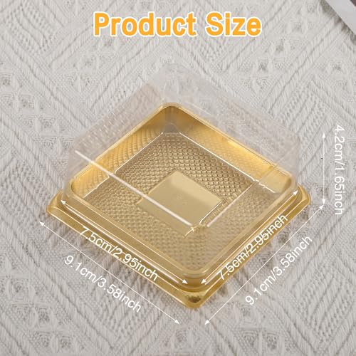Hewnda 50 Pack Gold Cake Pans, Clear plastic mini cake box