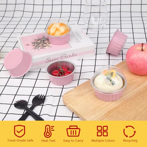 LNYZQUS 5oz Cupcake Pans with Dome Lids 100 Pack, Foil Dot Cake Cups - color: Pink, size: 5 oz