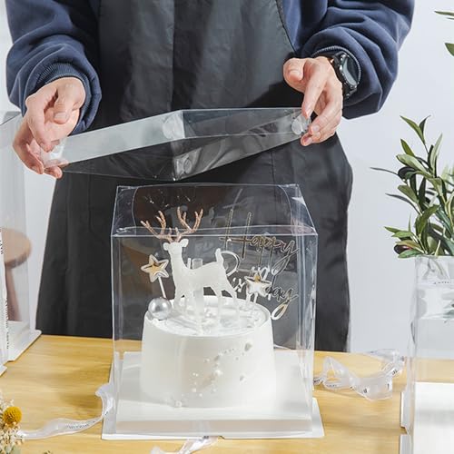 6 Pack Clear Cake Box, Transparent Cake Box for 2 Tiered Cake, 8x8x9Inch Tall Cake Carrier Box with Sturdy Board for Bakery Dessert Bread Pastry Birthday Parties Wedding Graduation