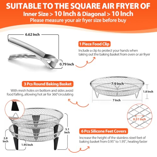 P&P CHEF 7.9'' Round Air Fryer Rack Set of 3, Air Fryer Basket for Grill