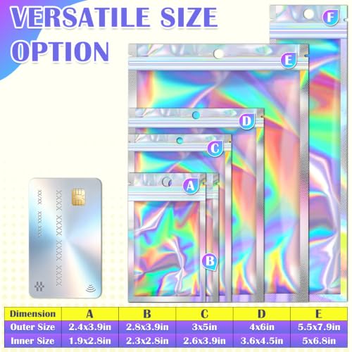 JETMORE 300PCS Mylar Bags 5.5x7.9" Holographic Bags Candy Packaging Bags - color: Holographic, size: 300pcs-5.5*7.9inch