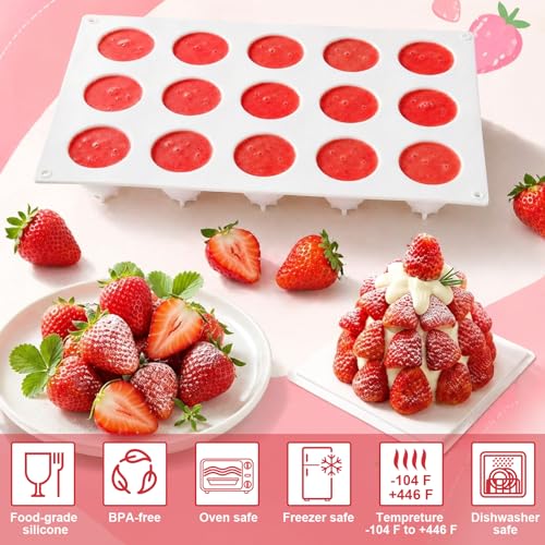 2Pack Strawberry Silicone Mold for Mousse Cake, Fruit Strawberry Molds - color: 30-Cavity Strawberry