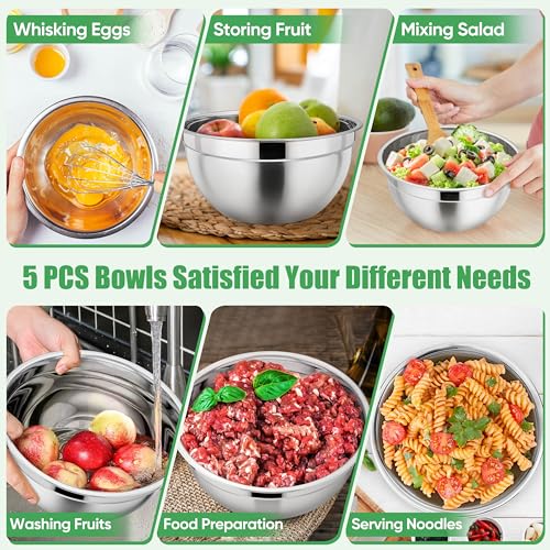 P&P CHEF Metal Mixing Bowls with Lids Set, Airtight Lids & Multicolor - color: Multicolor, style: Airtight Lids