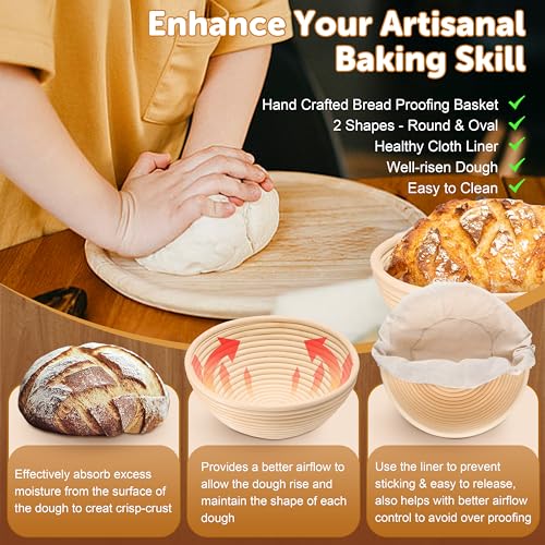 TeamFar Sourdough Bread Baking Supplies, 9" Round & 10" Oval