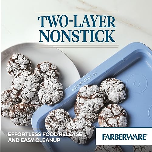 Farberware Easy Solutions Nonstick Bakeware Cookie Pan/Baking Sheet with Drop Zones and Portion Marks, 10 Inch x 15 Inch - Blue - size: Cookie Sheet (10-Inch x 15-Inch)