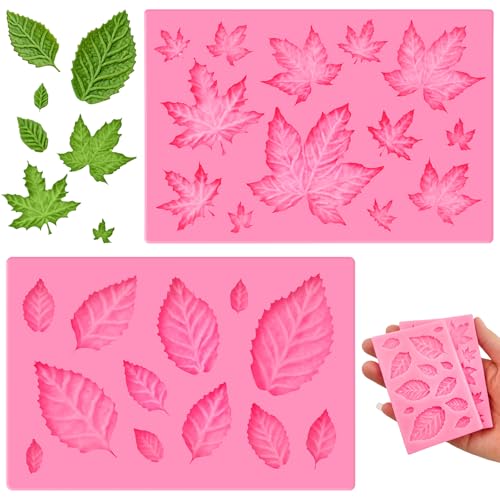 2 Pcs Small Silicone Leaf Mold Set, 3D Pink Leaf & Maple Leaf Molds