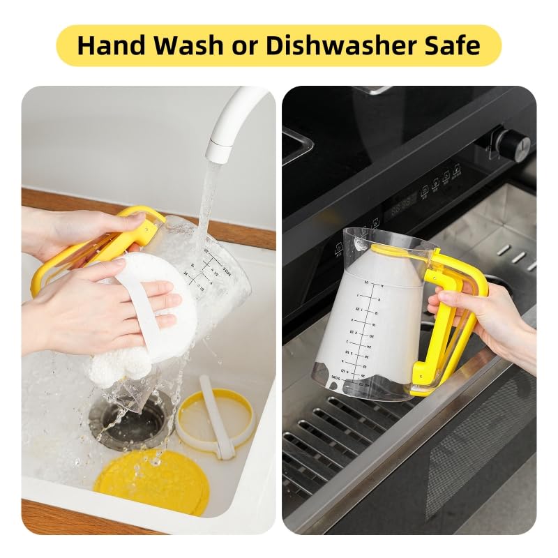 Pancake Batter Dispenser 5-Cup Batter Pourer for Maker Pancakes, Waffles, Crepes, Muffins, Cupcakes, Easy Squeeze Grip Handle with Proof Nozzle, Precise Baking Tools（Yellow） - color: Yellow