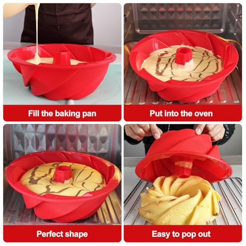 saphe Silicone cake pan, Bakeware Non Stick 10 inch round Cake Pan for making Cake, Jello, Gelatin, Bread, Brownie, Silicone fluted Cake mold - size: 10inch