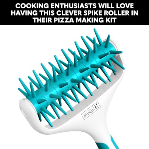 Orblue Pizza Dough Docker, Pastry Roller with Spikes, Pizza Docking Tool for Home & Commercial Kitchen - Pizza Making Accessories that Prevent Dough from Blistering, Aqua - color: Aqua Blue