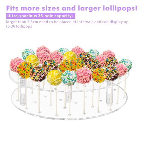 36 Holes Cake Pop Display Stand Holder -Clear Round Acrylic Lollipop Display Stand Perfect for Party and Birthday Celebrations