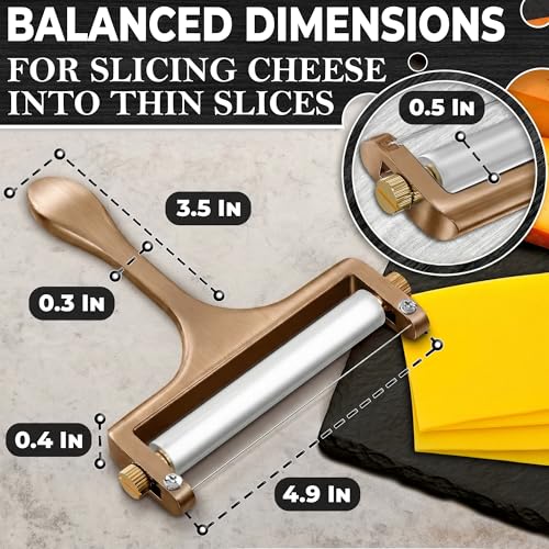 Rolling Cheese Slicer with Wire, Adjustable Thickness (Bronze Wire)
