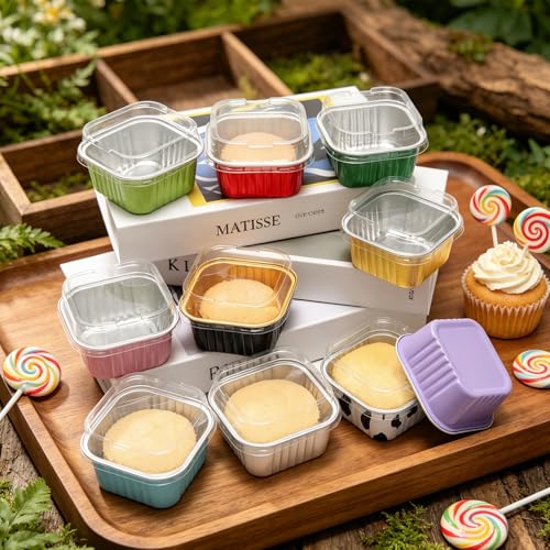 50 Pack 5oz Mini Square Cake Pans with Lids, Silver - color: Silver, size: Square