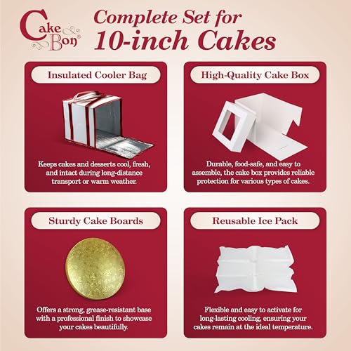 Cakebon 10" Cake Box Drum Insulated Bag Gold Round Smooth 1Pack - size: 10 inch, style: Gold - 4 Pack