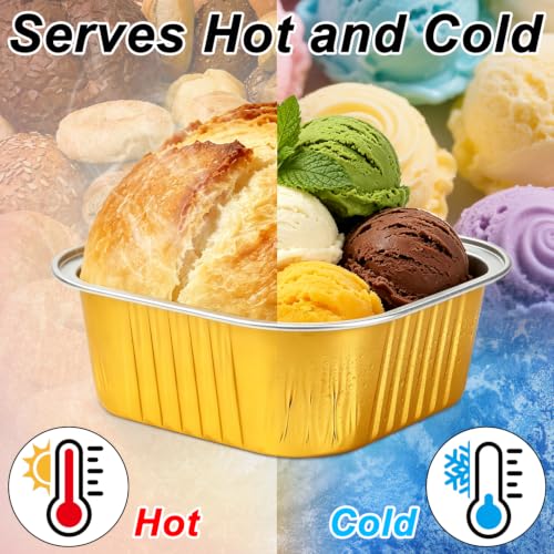 100 Pcs 5oz Mini Square Baking pans with Lids, Aluminum Foil Cake Molds with Lid, Disposable Cupcake Pan Pudding Cups for Party Wedding Birthday,Gold - color: Gold
