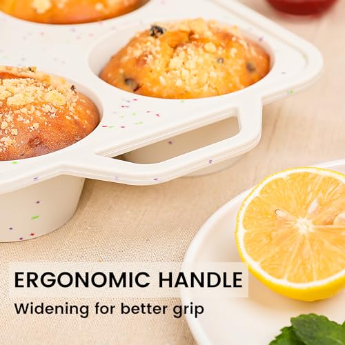 Vinino Jumbo Muffin Pan with Metal Reinforced Frame-2Pack, Silicone Cupcake Pan for Baking 6 Cup Jumbo Size, BPA Free Silicone Muffin Tray, Cupcake Baking Pan Molds for Oven Dishwasher Safe-Cream - size: Jumbo