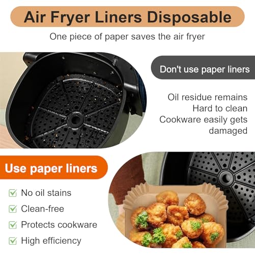 500 Pcs Air Fryer Paper Liners, 8” Square Disposable Parchment Paper Liner for 5-8 QT Air Fryer, Non-Stick, Oil Proof Unbleached Airfryer for Baking, Roasting Microwave