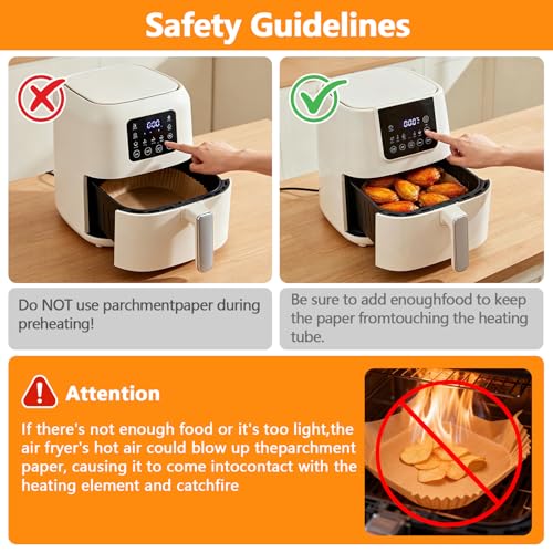 200 Pcs Unbleached Air Fryer Liners 10 Inch, Non-Stick Disposable Parchment Paper Squares for Air Fryer, Microwave, Steamer & Oven – Oil-Proof, Waterproof, Ashesive-Free (9" Bottom) - size: 10 Inch Square