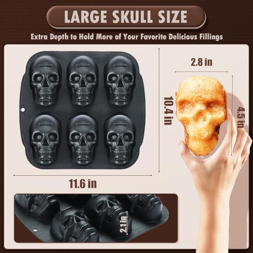 HKNMTT Skull Silicone Baking Pan for Halloween Pizza Cake, 6 Cavities 3D Large Molds, Nonstick Skeleton Head for Soap Ice Tray Oven Safe - style: Skull 2PCS