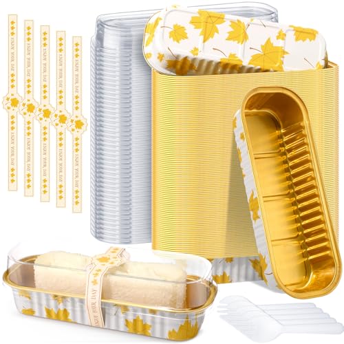 Tioncy 100 Pcs Mini Loaf Pans with Lids Spoons, Leaves - style: Leaves