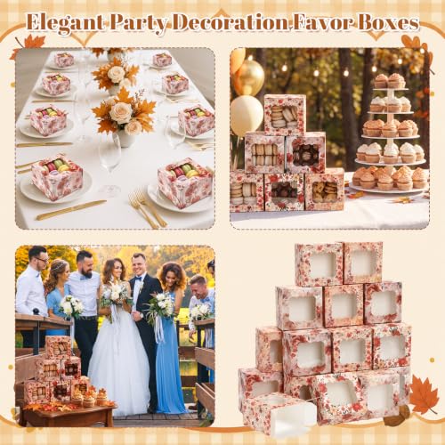 Eaasty 60 Packs Fall Floral Cookie Boxes with Window 4x4x2.5 Inches - style: Fall Floral