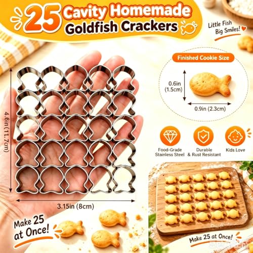 25-Cavity Goldfish Cracker Cutter, Stainless Steel Homemade Snack Maker - color: Mini Fish