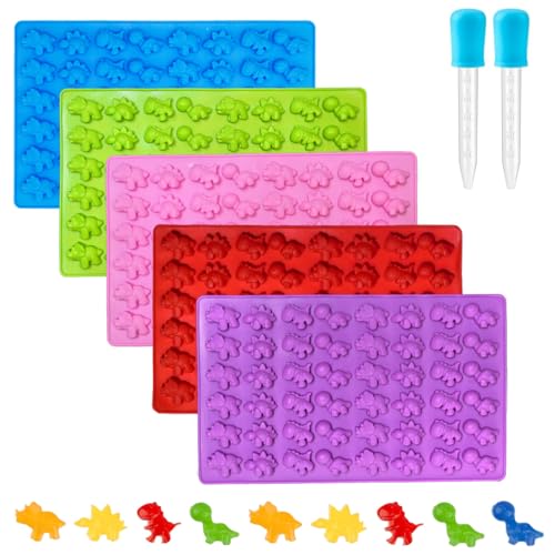 5Pcs Gummy Candy Molds - Silicone Gummy Mini Dinosaur Molds with 2Pcs Dropper,Non-stick and Bpa Free for Candy Chocolate Gummies Baking - color: 5pcs Mini Dinosaur Molds