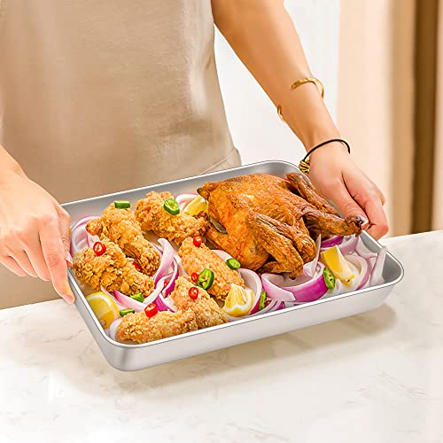 TeamFar Lasagna Pan, 12.3" x9.75" x2" Stainless Steel Rectangular Cake Pan - color: Silver, size: 12 Inch