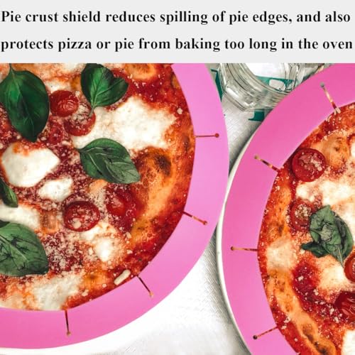 Adjustable Pie Crust Shield, Silicone Pie Crust Protector for Baking, Pie Ring Pie Crust Cover Tools, Fits 8-11.4 Inch Pies Pizza (Pink) - color: Pink