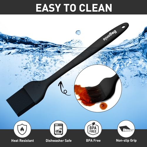 Begonia Silicone BBQ Sauce Brush, Black, 2pcs 10+8 inch Food Brush - color: Black