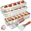 Blushtier 4 Pcs Nonstick Rectangle Tiramisu Cake Pan with Acrylic Lid and 2 Metal Spatula Removable Frame 304 Stainless Steel Cake Baking Molds for Tiramisu Cheesecake Mousse (15.75x3.94x2.56 Inch) - size: 15.75 x 3.94 x 2.56 Inch