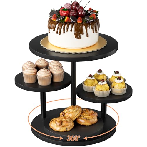 Halloween Cupcake Stand for 50 Cupcakes 4 Tier Wooden Dessert Display Stands 360°Rotatable Cookie Display Stand with Tiered Trays Round Cake Stand for Parties Wedding Dessert Table, Black - color: Black