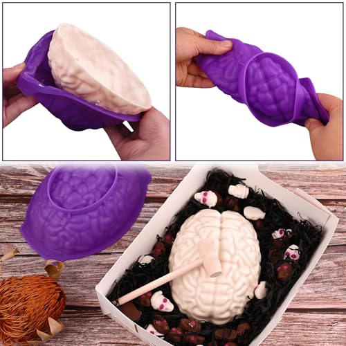 Sakolla Halloween 3D Human Brain Silicone Molds - color: Brain Molds/Purple&Orange