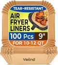 Vailnd 100Pcs 9 Inch Air Fryer Liners Disposable Square for 10-12 QT - size: 9"Square