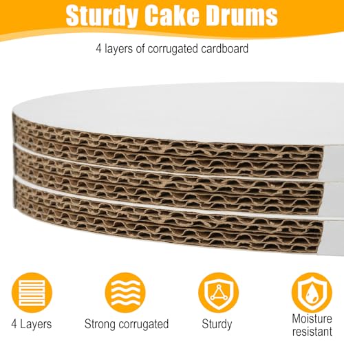 10 Inch White Corrugated Cake Drum Boards, 0.5 Inch Thick Heavy Duty Round Cardboard Cake Base, 12 Pack Greaseproof Cake Circles for Layer Cake Bakery Wedding Birthday Display