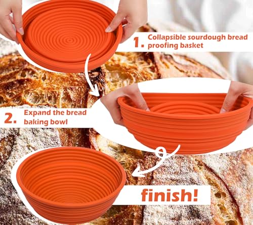 Webake 10" Large Round Silicone Bread Proofing Basket, Collapsible Silicone Banneton Basket for Sourdough Bread Baking, BPA-Free - style: Round L