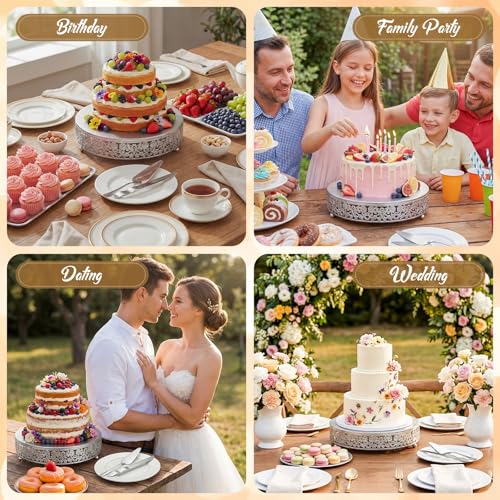 Wenqik 12 Inch Silver Cake Stand Set Metal Round Cupcake Dessert Stand with Cake Cutting, Flower Spatula Wedding Cupcake Pastry Display Candy Holder Display for Wedding Party Birthday Baby Shower - color: Silver, size: 12 Inch