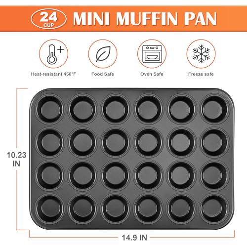E-far Mini Muffin Pan, 24-Cup Nonstick Carbon Steel Cupcake Pan for Baking - size: 24-Cup