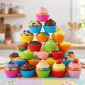 10Pcs Round Multicolor Silicone Baking Cups, Reusable Muffin Liners - color: 10Pcs-Round Cups