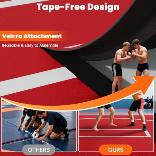 Rollable Wrestling Mat, 1.2" XPE Foam Mats for BJJ Jiu Jitsu & Judo - color: Red, size: 8'x8'