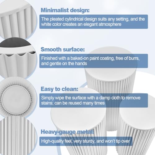 3 PCS Metal Pedestal Stands for Party White 23.6''(L) 21.65"(M) 19.88"(S)