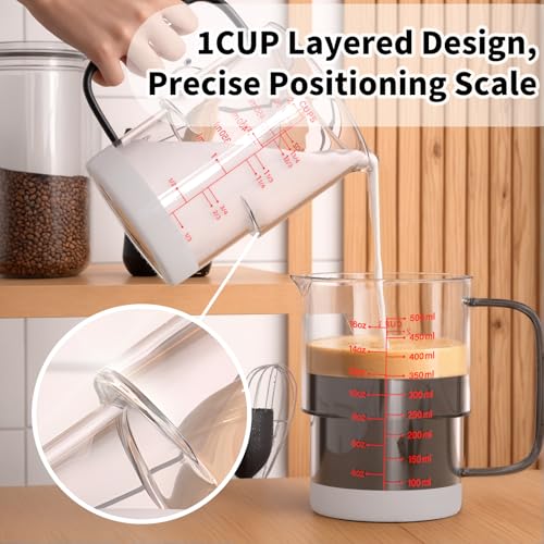 Newness Glass Measuring Cup with Handle, 500 ML (16 Oz, 2 Cup) - color: Red Measuring Scale, size: 500ML