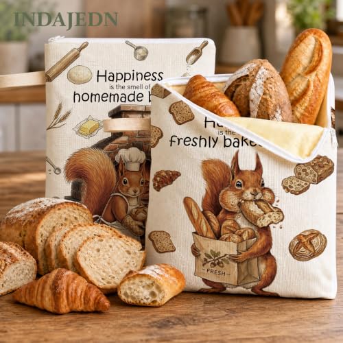 Funny Squirrel Baking Gifts Beeswax Bread Bags 2 Pack XL 13x17in - color: Funny Squirrel