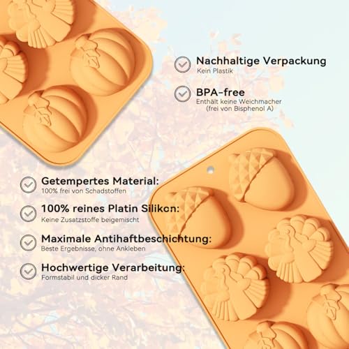 2 Pcs Chocolate Silicone Molds Autumn Hazelnut Pumpkin Chocolate Molds Thanksgiving Turkey Silicone Mold for Home Cake Baking Fondant Clay Soap Ice Cube DIY Decoration - color: Styl 17