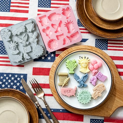 2 Pack Independence Day Silicone Molds, 9-Cavity 4th of July Theme Chocolate Molds Shape Tray for Jello, Mini Cakes, DIY Desserts, Candy, Ice, Pudding, Baking Resin Craft Decor