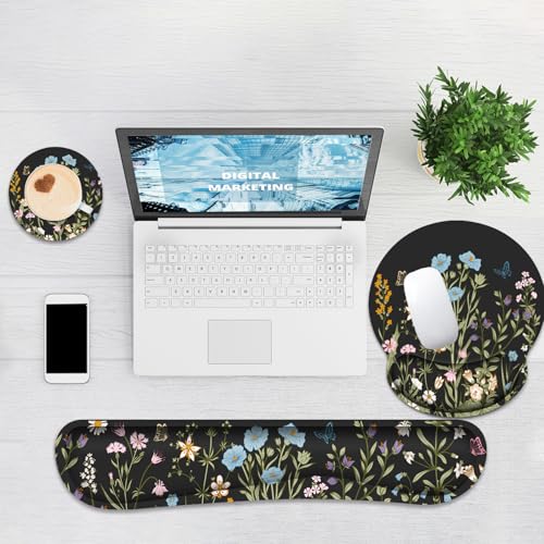 Ergonomic Mouse Pad with Wrist Rest and Keyboard Wrist Rest, Mousepad - color: Black Floral