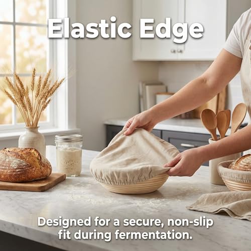 8 PCS Bread Proofing Basket Cloth Liner (6 Round) & 2 Sourdough Starter Jar Covers, 10 Inch Reusable Banneton Basket Cover for Sourdough Baking, Reusable Dough Bowl Liner (Round) - color: 6 Round + 2 Jar Covers