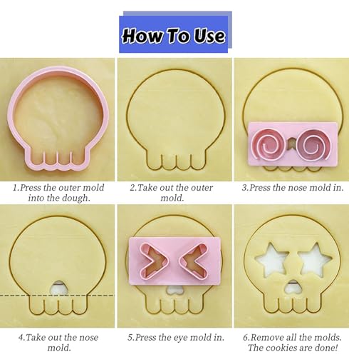 10Pcs DIY Skull Cookie Cutters Halloween Mix Match Face Embossing Molds - color: Halloween P-10