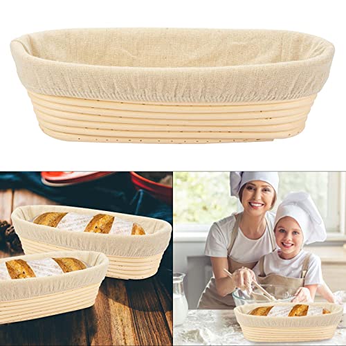 2 PCS 10 inch Oval Long Banneton Brotform Bread Dough Proofing Rising Rattan Basket & Liner for Professional & Home Bakers - size: 2 PACK 10 inch